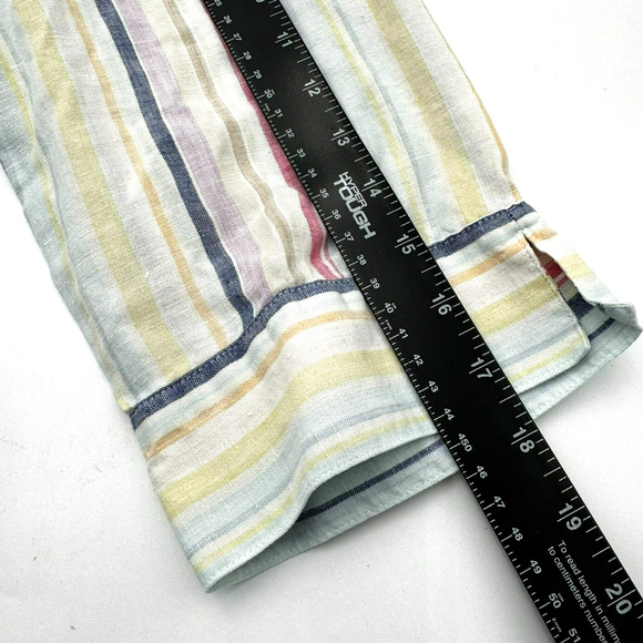 CHICO'S Womens 2 Large Pastel Rainbow Stripe Shirt 100% Linen No Iron 3/4 Sleeve - Picture 9 of 9